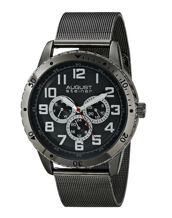 August Steiner Men's AS8115BK Multifunction Stainless Steel Watch with Mesh Band